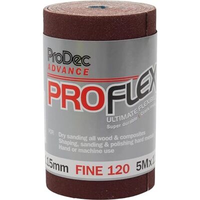 ProDec Advance 5m Roll 120 Grit Fine Grade ProFlex Ultra Flexible Crack Resistant Aluminium Oxide Abrasive Sanding Paper for Sanding Wood, Paint, Plaster, Filler, Metal and More, 115mm Wide ProDec Advance 5m Roll 120 Grit Fine Grade ProFlex Ultra Flexible Crack Resistant Aluminium Oxide Abrasive Sanding Paper for Sanding Wood, Paint, Plaster, Filler, Metal and More, 115mm Wide