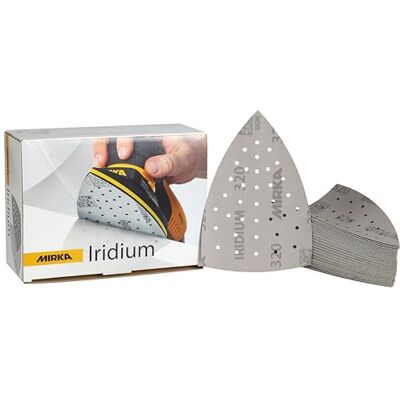 Mirka Iridium Sanding Triangle Premium Sandpaper 100x152x152mm 36-hole Hook & loop, Grit 320, 50 pcs/For sanding paint, putty, primer, wood, steel, mineral materials, plastic. Mirka Iridium Sanding Triangle Premium Sandpaper 100x152x152mm 36-hole Hook & loop, Grit 320, 50 pcs/For sanding paint, putty, primer, wood, steel, mineral materials, plastic.