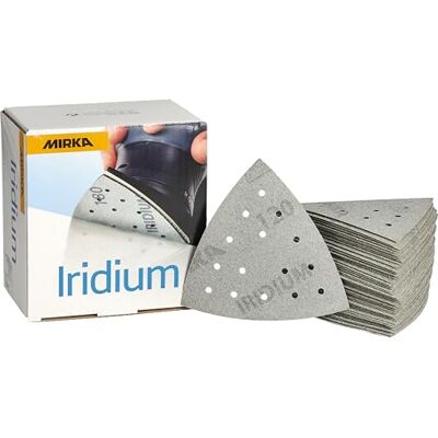Mirka Iridium Sanding Triangle Premium Sandpaper 93x93x93mm 15-Hole Hook & loop, Grit 120, 50 pcs/For sanding paint, putty, primer, wood, steel, mineral materials, plastic. Mirka Iridium Sanding Triangle Premium Sandpaper 93x93x93mm 15-Hole Hook & loop, Grit 120, 50 pcs/For sanding paint, putty, primer, wood, steel, mineral materials, plastic.