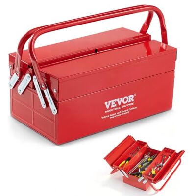 VEVOR Metal Tool Box, 14-inch, 2-Tier 3-Tray Portable Folding Tool Chest Organizer with Handle & Lock Hole, Powder Coated Steel, Cantilever Toolbox for Household Factory Warehouse Repair Shop, Red VEVOR Metal Tool Box, 14-inch, 2-Tier 3-Tray Portable Folding Tool Chest Organizer with Handle & Lock Hole, Powder Coated Steel, Cantilever Toolbox for Household Factory Warehouse Repair Shop, Red
