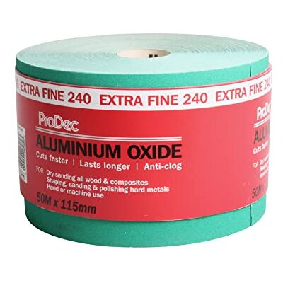 ProDec 50m Roll 240 Grit Extra Fine Grade Green Aluminium Oxide Abrasive Sanding Paper for Sanding Wood, Paint, Plaster, Filler, Metal and More ProDec 50m Roll 240 Grit Extra Fine Grade Green Aluminium Oxide Abrasive Sanding Paper for Sanding Wood, Paint, Plaster, Filler, Metal and More