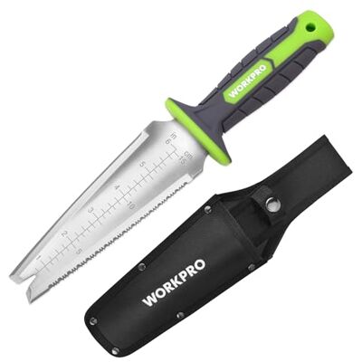 WORKPRO 30 cm Garden Trowel with V-Notch Tip Dual-Edge Design, Oxford Sheath Included, Dual Scale Design, Hanging Hole, Ergonomic Handle, Digging & Root Removal Tool WORKPRO 30 cm Garden Trowel with V-Notch Tip Dual-Edge Design, Oxford Sheath Included, Dual Scale Design, Hanging Hole, Ergonomic Handle, Digging & Root Removal Tool