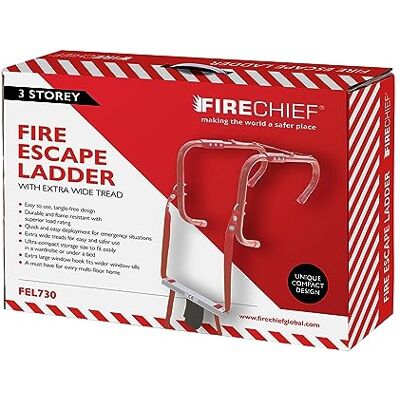 Firechief 3 Storey Fire Escape Ladder 23.9ft/7.30m Long Multi Storey Escape Ladder Extra Wide Tread for Easy Foothold (300mm Wide) Anti Slip Rope & Metal 1 Year Warranty FEL730 Model Firechief 3 Storey Fire Escape Ladder 23.9ft/7.30m Long Multi Storey Escape Ladder Extra Wide Tread for Easy Foothold (300mm Wide) Anti Slip Rope & Metal 1 Year Warranty FEL730 Model