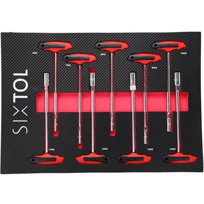 SIXTOL Mechanic Tool Tray 9 Tool Module 9-Piece T Ratchet Wrench 6-14mm Long T-Handles EVA Insert for Workshop Trolley SIXTOL Mechanic Tool Tray 9 Tool Module 9-Piece T Ratchet Wrench 6-14mm Long T-Handles EVA Insert for Workshop Trolley