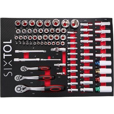 SIXTOL Mechanic Tool Tray 6 Tool Module 80 Pieces Ratchets, Sockets & Extensions EVA Insert for Workshop Trolley SIXTOL Mechanic Tool Tray 6 Tool Module 80 Pieces Ratchets, Sockets & Extensions EVA Insert for Workshop Trolley