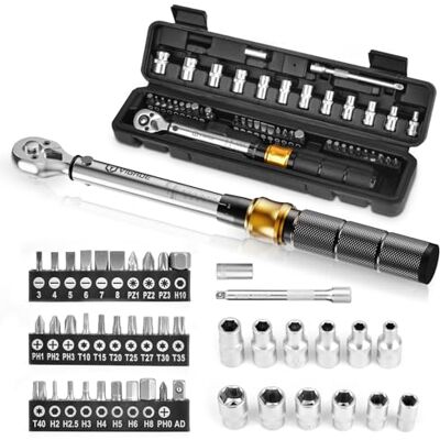 VIGRUE Torque Wrench Set, 1/4 Inch, 5-25Nm ±4% Error Accuracy with Extension Rod, Universal Joint, Magnetic Spark Plug Sleeve, Bits, for Bicycle and Motorcycle VIGRUE Torque Wrench Set, 1/4 Inch, 5-25Nm ±4% Error Accuracy with Extension Rod, Universal Joint, Magnetic Spark Plug Sleeve, Bits, for Bicycle and Motorcycle