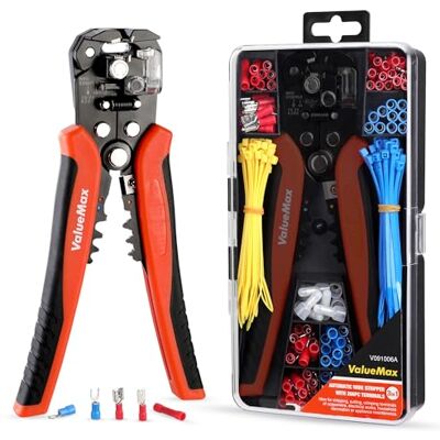 ValueMax Automatic Wire Stripper Crimper Set, 3-in-1 Stripper Cutter with 266 PCS Terminals, Electrical Stripping Pliers AWG 24-10 (0.2-6.0 mm²) for Wire Stripping, Cutting, Crimping ValueMax Automatic Wire Stripper Crimper Set, 3-in-1 Stripper Cutter with 266 PCS Terminals, Electrical Stripping Pliers AWG 24-10 (0.2-6.0 mm²) for Wire Stripping, Cutting, Crimping