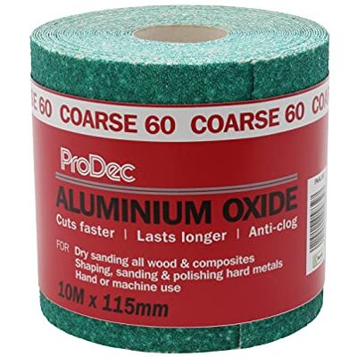 ProDec 10m Roll 60 Grit Coarse Grade Green Aluminium Oxide Abrasive Sanding Paper for Sanding Wood, Paint, Plaster, Filler, Metal and More, 115mm Wide Sandpaper Compatible with Machine Sanders ProDec 10m Roll 60 Grit Coarse Grade Green Aluminium Oxide Abrasive Sanding Paper for Sanding Wood, Paint, Plaster, Filler, Metal and More, 115mm Wide Sandpaper Compatible with Machine Sanders