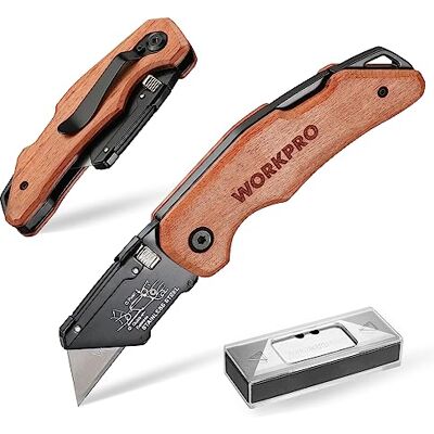 WORKPRO Folding Utility Knife with 10 SK5 Blades, Box Cutter with Belt Clip WORKPRO Folding Utility Knife with 10 SK5 Blades, Box Cutter with Belt Clip