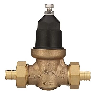 Zurn 34-NR3XLDUPEX Lead Free Plastic Bell Water Pressure Reducing Valve, 3/4" Double Union FNPT with Male Barb Pex Connection, Bronze Zurn 34-NR3XLDUPEX Lead Free Plastic Bell Water Pressure Reducing Valve, 3/4" Double Union FNPT with Male Barb Pex Connection, Bronze