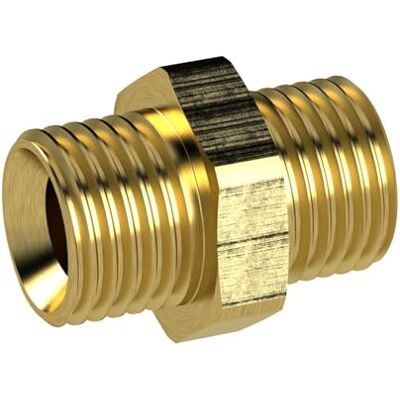 RIEGLER MS2523812 Double Thread Nipple Pipe Fitting, Brass CW614N, SW 24, G 3/8 Inch x G 1/2 Inch RIEGLER MS2523812 Double Thread Nipple Pipe Fitting, Brass CW614N, SW 24, G 3/8 Inch x G 1/2 Inch