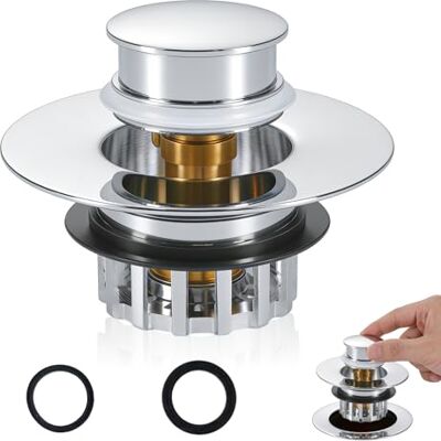 Carehabi Sink Drain Fitting, Push Open Pop Up Drain Valve for Washbasin, 1-1/2 to 1-3/4 Inch Sink Plug with Strainer Seals & Installation Instructions, Drip and Leak-Proof, Anti-Clogging Carehabi Sink Drain Fitting, Push Open Pop Up Drain Valve for Washbasin, 1-1/2 to 1-3/4 Inch Sink Plug with Strainer Seals & Installation Instructions, Drip and Leak-Proof, Anti-Clogging