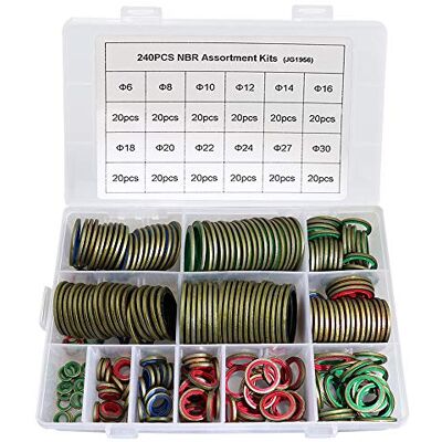 KOOTANS 240pcs 12 Sizes NBR Metal Bonded Sealing Washer Assort Kit Hydralic Oil Resist Rubber Oil Pipe Seal Gasket Metric NBR Metal Combination O-Ring Assortment Kit KOOTANS 240pcs 12 Sizes NBR Metal Bonded Sealing Washer Assort Kit Hydralic Oil Resist Rubber Oil Pipe Seal Gasket Metric NBR Metal Combination O-Ring Assortment Kit
