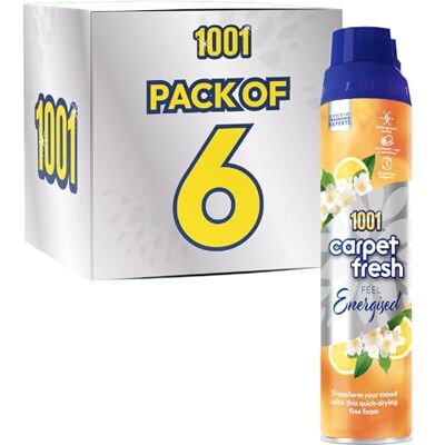 1001 Carpet Fresh Feel Energized • Can Lemon 300ml x 6 • Invigorating Lemon Scent • Carpet Rug & Upholstery • Quick Drying Fine Foam • No Need to Hoover • Eliminates Odours • WoolSafe Approved 1001 Carpet Fresh Feel Energized • Can Lemon 300ml x 6 • Invigorating Lemon Scent • Carpet Rug & Upholstery • Quick Drying Fine Foam • No Need to Hoover • Eliminates Odours • WoolSafe Approved