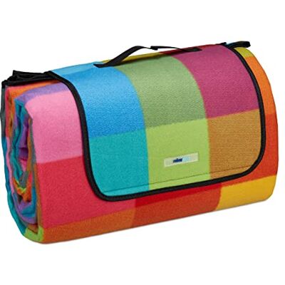 Relaxdays XXL Picnic Blanket, Aluminium Coating, Folding Beach Rug with Handle, 200x300 cm, Soft, Multicoloured Relaxdays XXL Picnic Blanket, Aluminium Coating, Folding Beach Rug with Handle, 200x300 cm, Soft, Multicoloured