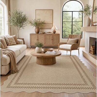 LITTLE TREE Wavy Edge Wool Woven Rug 200x300cm, Brown LITTLE TREE Wavy Edge Wool Woven Rug 200x300cm, Brown