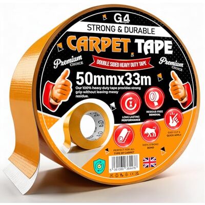 G4GADGET Double Sided Carpet Tape Heavy Duty 50mm x 33m Extra Strong Rug Tape for Carpet, Area Rugs & Stair Treads – Residue Free, Easy Install, Works on Wood, Tile, Vinyl, Laminate & Carpet G4GADGET Double Sided Carpet Tape Heavy Duty 50mm x 33m Extra Strong Rug Tape for Carpet, Area Rugs & Stair Treads – Residue Free, Easy Install, Works on Wood, Tile, Vinyl, Laminate & Carpet