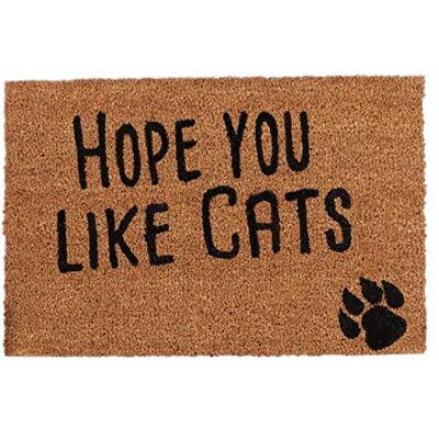 Relaxdays Doormat with Slogan, Hope You Like Cats, Animal Theme, Coconut Fibres, Outdoors, Indoors, Welcome Mat 40x60cm, Natural, Coir, 1.5 x 60 x 40 cm Relaxdays Doormat with Slogan, Hope You Like Cats, Animal Theme, Coconut Fibres, Outdoors, Indoors, Welcome Mat 40x60cm, Natural, Coir, 1.5 x 60 x 40 cm