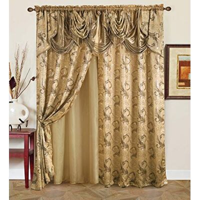 GLORY RUGS Golden Rugs Jacquard Luxury Curtain Window Panel Set Curtain with Attached Valance and Backing Bedroom Living Room Dining 112”X84” Jana Collection (Taupe) GLORY RUGS Golden Rugs Jacquard Luxury Curtain Window Panel Set Curtain with Attached Valance and Backing Bedroom Living Room Dining 112”X84” Jana Collection (Taupe)
