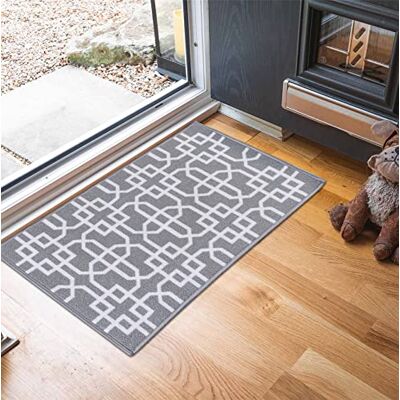 Serdim Rugs Havana Washable Non-Slip Kitchen Floor Mat, Cubed Trellis, Grey/Cream, 67x120cm Serdim Rugs Havana Washable Non-Slip Kitchen Floor Mat, Cubed Trellis, Grey/Cream, 67x120cm