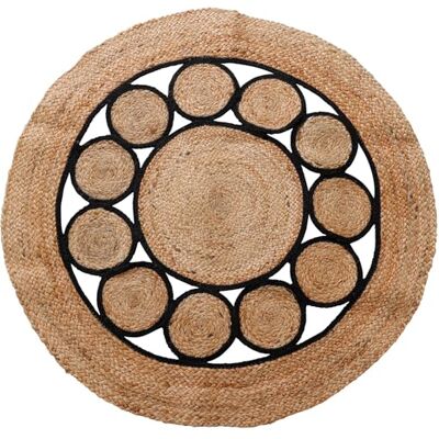 WELL HOME MOBILIARIO & DECORACIÓN Round Braided Jute and Cotton Rug 90 cm Black and Natural WELL HOME MOBILIARIO & DECORACIÓN Round Braided Jute and Cotton Rug 90 cm Black and Natural