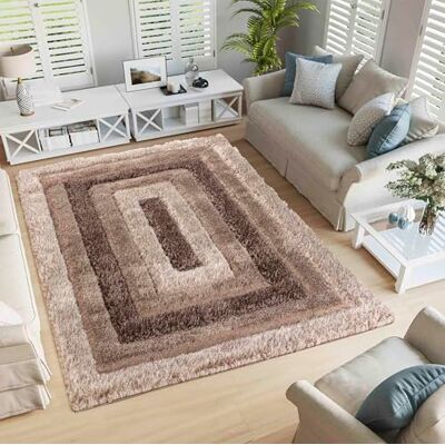 Serdim Rugs Modern Soft Bordered Design Hand Carved Shiny Shimmer Living Room Polyester Shaggy Rugs, Bronze, 80x150cm (2'6"x5'0") Serdim Rugs Modern Soft Bordered Design Hand Carved Shiny Shimmer Living Room Polyester Shaggy Rugs, Bronze, 80x150cm (2'6"x5'0")