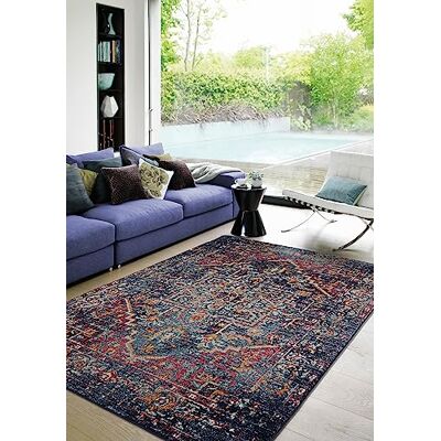 Asiatic Edits Low Pile Vintage Navy Indoor Rug for Living room, Bedroom, Conservatory, Hallway, Large Area, Easy to Clean, Area Rugs Non Shedding 200x290cm Asiatic Edits Low Pile Vintage Navy Indoor Rug for Living room, Bedroom, Conservatory, Hallway, Large Area, Easy to Clean, Area Rugs Non Shedding 200x290cm