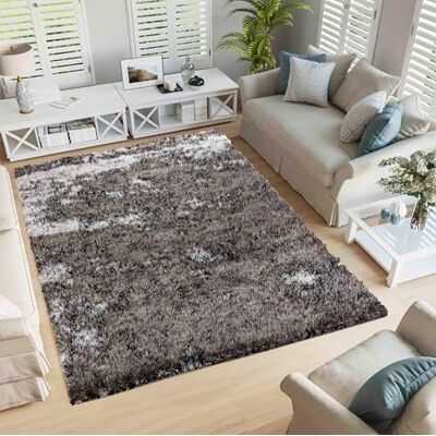 Serdim Rugs Modern Soft Two Tone Shiny Shimmer Living Room Polyester Shaggy Rugs, Silver, 120x170cm (4'x5'6") Serdim Rugs Modern Soft Two Tone Shiny Shimmer Living Room Polyester Shaggy Rugs, Silver, 120x170cm (4'x5'6")