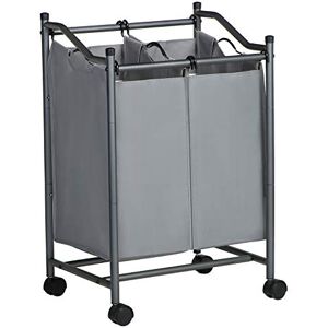 SONGMICS Rolling Laundry Sorter, Laundry Basket with 2 Removable Bags, Laundry Trolley, Toy Organiser on Wheels, Sturdy, 2 x 45L, Grey LSF002GS SONGMICS Rolling Laundry Sorter, Laundry Basket with 2 Removable Bags, Laundry Trolley, Toy Organiser on Wheels, Sturdy, 2 x 45L, Grey LSF002GS