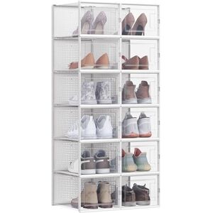SONGMICS Shoe Boxes, Pack of 15 Stackable Shoe Storage Organisers, Foldable and Versatile for Sneakers, Fit up to UK Size 9, Transparent and White LSP015W02 SONGMICS Shoe Boxes, Pack of 15 Stackable Shoe Storage Organisers, Foldable and Versatile for Sneakers, Fit up to UK Size 9, Transparent and White LSP015W02