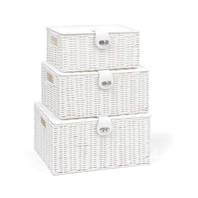 Arpan - Resin Woven Basket Set - White - With Lid - Storage Basket Arpan - Resin Woven Basket Set - White - With Lid - Storage Basket
