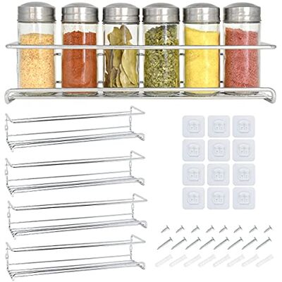 joeji's Kitchen Joejis 4 Tier Metal Spice Racks, Wall Mounted Spice Jar Storage Rack Organiser, Hanging Spice Rack for Inside Cupboard, Strong Adhesive No Drill for Spices Condiments Cooking Tools, Silver joeji's Kitchen Joejis 4 Tier Metal Spice Racks, Wall Mounted Spice Jar Storage Rack Organiser, Hanging Spice Rack for Inside Cupboard, Strong Adhesive No Drill for Spices Condiments Cooking Tools, Silver