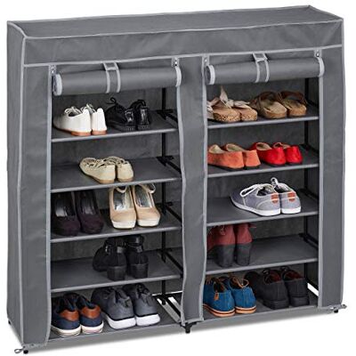 Relaxdays Shoe Storage, Rack, 12 Shelves, Compartment, Holds 36 Pairs of Shoes, HxWxD: 107x115x30 cm, Anthracite Relaxdays Shoe Storage, Rack, 12 Shelves, Compartment, Holds 36 Pairs of Shoes, HxWxD: 107x115x30 cm, Anthracite
