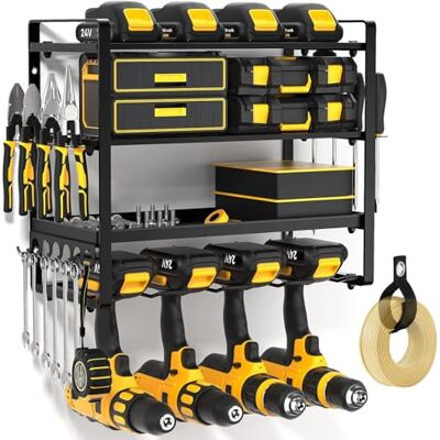 POKIPO Power Tool Organizer Wall Mount, Heavy Duty Drill Holder, Garage Tool Organizer and Storage, Suitable Tool Rack for Tool Room, Workshop, Garage, Utility Storage Rack for Cordless Drill (Black-1) POKIPO Power Tool Organizer Wall Mount, Heavy Duty Drill Holder, Garage Tool Organizer and Storage, Suitable Tool Rack for Tool Room, Workshop, Garage, Utility Storage Rack for Cordless Drill (Black-1)