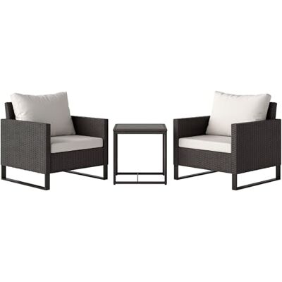 Outsunny 3 Pieces Rattan Bistro Set with 4 Cushions, Wicker Garden Furniture Set, Glass Top Coffee Table and Chairs for Outdoor Patio, Balcony, Terrace and Conservatory, Brown Outsunny 3 Pieces Rattan Bistro Set with 4 Cushions, Wicker Garden Furniture Set, Glass Top Coffee Table and Chairs for Outdoor Patio, Balcony, Terrace and Conservatory, Brown