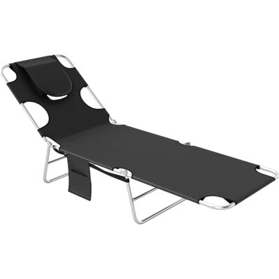 Outsunny Foldable Sun Loungers Beach Chaise Lounge Black Reading Hole, Arm Slots, 5-Position Adjustable Backrest, Side Pocket, Pillow, Garden, Beach, Camping Outsunny Foldable Sun Loungers Beach Chaise Lounge Black Reading Hole, Arm Slots, 5-Position Adjustable Backrest, Side Pocket, Pillow, Garden, Beach, Camping