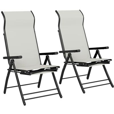 Outsunny Reclining Garden Chairs Set of 2, Folding Garden Recliner Chairs with 85 cm High Back, Retractable Footrest, 5-Position Adjustable Sunloungers for Outdoor, Patio, Beach, Camping, Light Grey Outsunny Reclining Garden Chairs Set of 2, Folding Garden Recliner Chairs with 85 cm High Back, Retractable Footrest, 5-Position Adjustable Sunloungers for Outdoor, Patio, Beach, Camping, Light Grey
