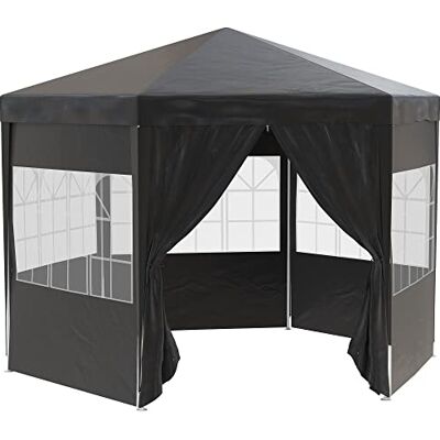 Outsunny 4m Hexagonal Gazebo Canopy Party Tent with 6 Removable Side Walls for Outdoor Event with Windows and Doors, Black Outsunny 4m Hexagonal Gazebo Canopy Party Tent with 6 Removable Side Walls for Outdoor Event with Windows and Doors, Black