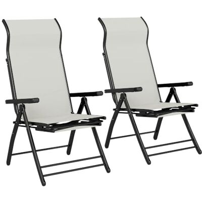 Outsunny Reclining Garden Chairs Set of 2 with 85 cm High Back, Light Grey Folding Garden Recliner Chairs, Retractable Footrest, 5-Position Adjustable Sunloungers, Outdoor Patio Beach Camping Outsunny Reclining Garden Chairs Set of 2 with 85 cm High Back, Light Grey Folding Garden Recliner Chairs, Retractable Footrest, 5-Position Adjustable Sunloungers, Outdoor Patio Beach Camping