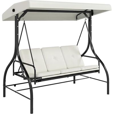 Outsunny 3 Seater Garden Swing Chair, 2 in 1 Convertible Patio Swing Seat Bed with Adjustable Canopy, Cushions and Metal Frame, Outdoor Hammock Bench Chair for Balcony, Terrace, Cream White Outsunny 3 Seater Garden Swing Chair, 2 in 1 Convertible Patio Swing Seat Bed with Adjustable Canopy, Cushions and Metal Frame, Outdoor Hammock Bench Chair for Balcony, Terrace, Cream White