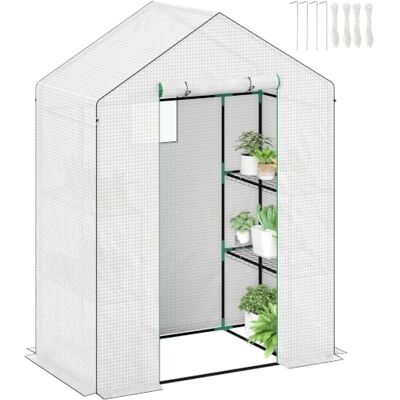 Outsunny - Walk-in Greenhouse with 4 Shelves - White - Outdoor Outsunny - Walk-in Greenhouse with 4 Shelves - White - Outdoor