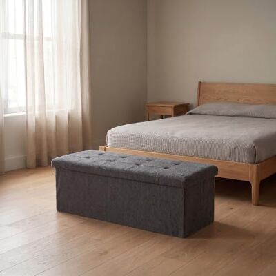 GC GAVENO CAVAILIA Extra Large Ottoman Storage Box With Lids, Charcoal Comfortable Fabric Foldable Storage Bench Blanket Box Storage Footstool For Living Room, Hallway, Bedroom, 110x38x38cm GC GAVENO CAVAILIA Extra Large Ottoman Storage Box With Lids, Charcoal Comfortable Fabric Foldable Storage Bench Blanket Box Storage Footstool For Living Room, Hallway, Bedroom, 110x38x38cm