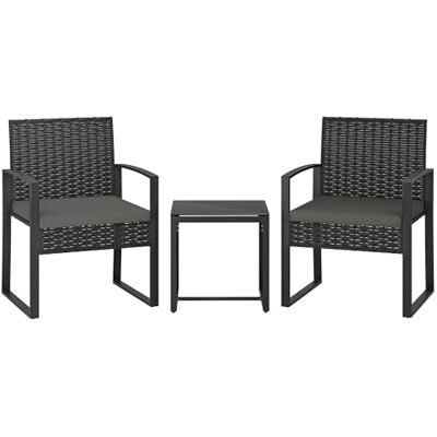 Outsunny 3 Piece Rattan Bistro Set, PE Wicker Garden Furniture Conversation Set, Tempered Glass Bistro Table and Chairs with Cushions for Patio, Balcony, Porch, Dark Grey Outsunny 3 Piece Rattan Bistro Set, PE Wicker Garden Furniture Conversation Set, Tempered Glass Bistro Table and Chairs with Cushions for Patio, Balcony, Porch, Dark Grey