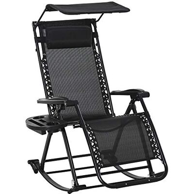 Outsunny Garden Rocking Chair Folding Recliner Outdoor Adjustable Sun Lounger Rocker Zero-Gravity Seat with Headrest Side Holder Patio Deck Black, 120 x 67 cm Outsunny Garden Rocking Chair Folding Recliner Outdoor Adjustable Sun Lounger Rocker Zero-Gravity Seat with Headrest Side Holder Patio Deck Black, 120 x 67 cm