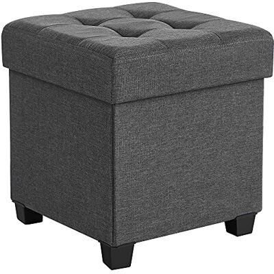 SONGMICS Small Ottoman Storage Box, Foldable Footstool, 38 x 38 x 40 cm Storage Bench, Pouffe Foot Rest Stool with Legs, End of Bed Bench, Fabric, Load up to 300 kg, Grey and Black LSF014G51 SONGMICS Small Ottoman Storage Box, Foldable Footstool, 38 x 38 x 40 cm Storage Bench, Pouffe Foot Rest Stool with Legs, End of Bed Bench, Fabric, Load up to 300 kg, Grey and Black LSF014G51