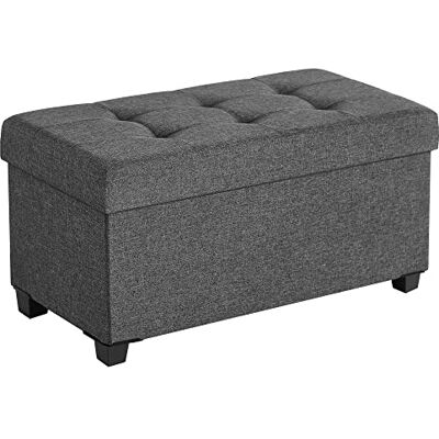SONGMICS Medium Ottoman Storage Box, Foldable Footstool, 76 x 38 x 40 cm Storage Bench, Pouffe Foot Rest Stool with Legs, End of Bed Bench, Fabric, Load up to 300 kg, Grey and Black LSF016G51 SONGMICS Medium Ottoman Storage Box, Foldable Footstool, 76 x 38 x 40 cm Storage Bench, Pouffe Foot Rest Stool with Legs, End of Bed Bench, Fabric, Load up to 300 kg, Grey and Black LSF016G51