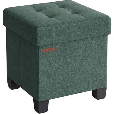 SONGMICS Small Ottoman Storage Box, Foldable Footstool, 38 x 38 x 40 cm Storage Bench, Pouffe Foot Rest Stool with Legs, End of Bed Bench, Fabric, Load up to 300 kg, Green and Black LSF014C51 SONGMICS Small Ottoman Storage Box, Foldable Footstool, 38 x 38 x 40 cm Storage Bench, Pouffe Foot Rest Stool with Legs, End of Bed Bench, Fabric, Load up to 300 kg, Green and Black LSF014C51