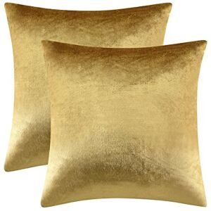 GIGIZAZA Gold Velvet Decorative Throw Pillow Covers,18x18 Pillow Covers for Couch Sofa Bed 2 Pack Soft Cushion Covers GIGIZAZA Gold Velvet Decorative Throw Pillow Covers,18x18 Pillow Covers for Couch Sofa Bed 2 Pack Soft Cushion Covers