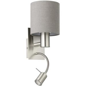 Eglo Pasteri 2-Flame LED Fabric wall Light, Material: Steel, Fabric, Colour: Matt Nickel, Grey, Socket: E27, incl. Switch and Flexible LED Reading Light Eglo Pasteri 2-Flame LED Fabric wall Light, Material: Steel, Fabric, Colour: Matt Nickel, Grey, Socket: E27, incl. Switch and Flexible LED Reading Light