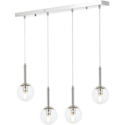 Opviq Scandinavian Chandelier, Chrome Finish, 90 cm Length, 70 x 13 cm, Metal Body, Glass Cap, 4 x E27 Max 6 W, Elegant Lighting for Modern Spaces Opviq Scandinavian Chandelier, Chrome Finish, 90 cm Length, 70 x 13 cm, Metal Body, Glass Cap, 4 x E27 Max 6 W, Elegant Lighting for Modern Spaces